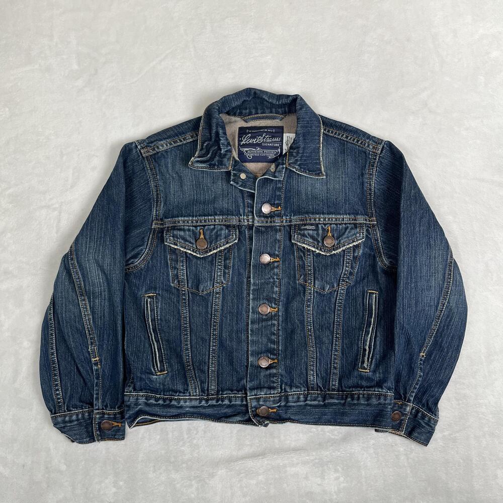 Levi Strauss Signature Jacket Kids 6/7 Blue Denim Trucker Button Front Classic